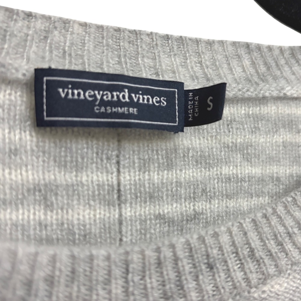 Vineyard Vines Seaspun Cashmere Striped Gray Heather Pullover Drop Shoulder S - Picture 5 of 9